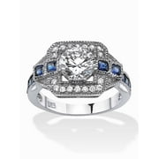 PalmBeach Jewelry 3.26 TCW Round Cubic Zirconia Art Deco-Inspired Halo Ring in Platinum-plated Sterling Silver